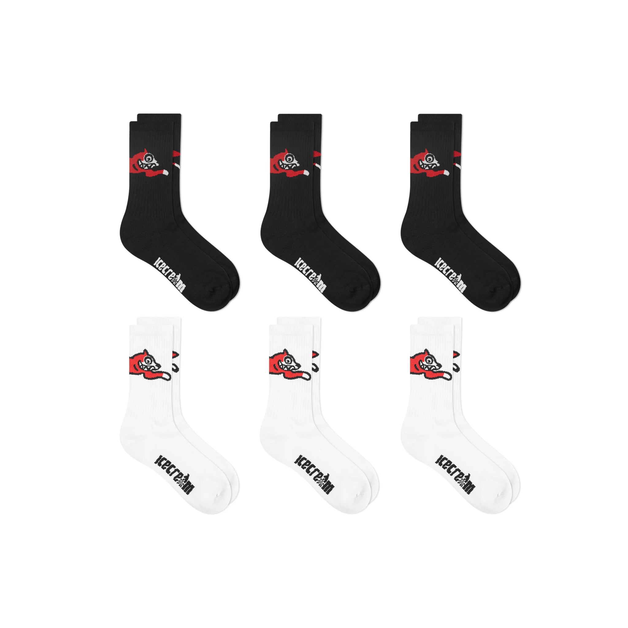 ICECREAM 6 Pack Running Dog Socks White Smoke