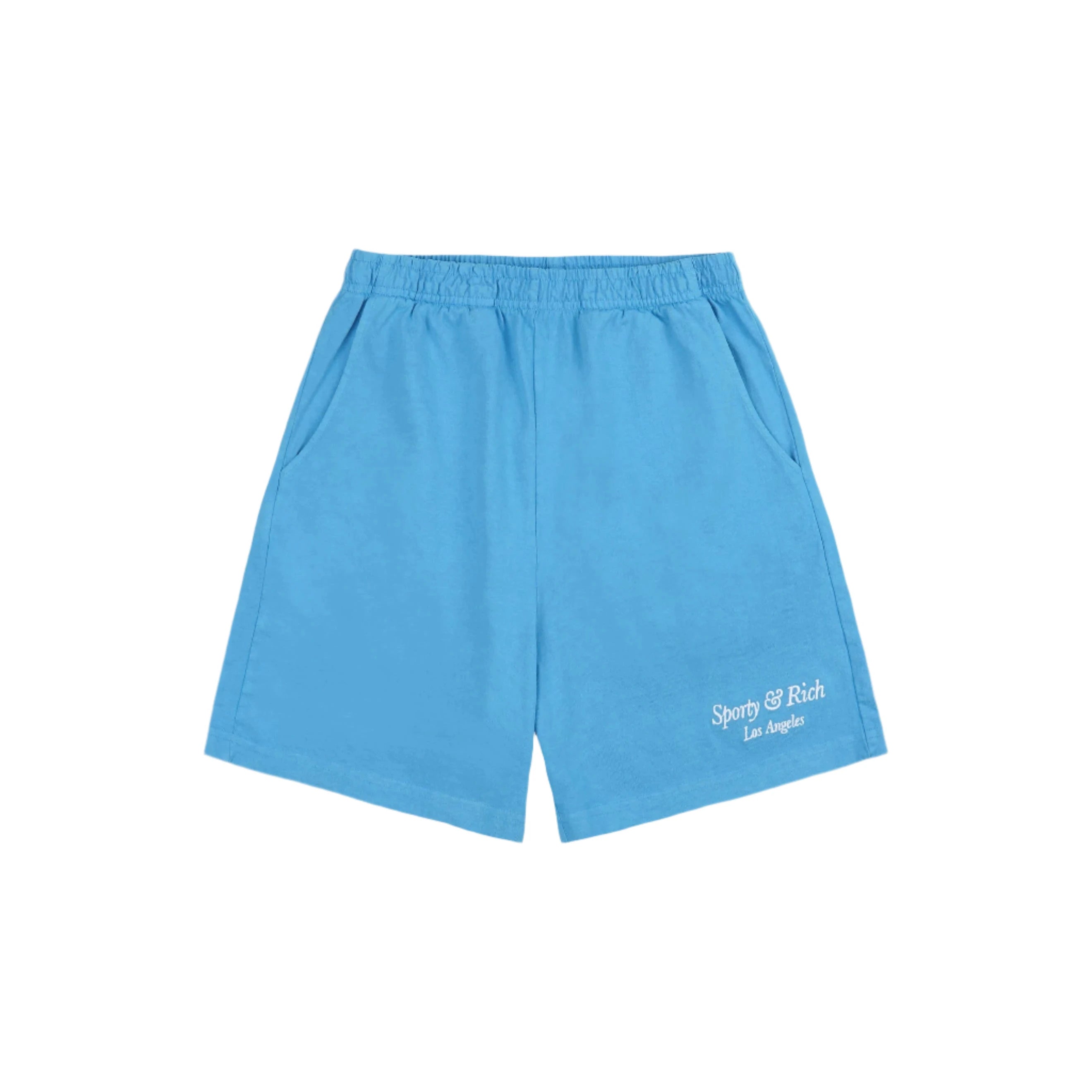 Sporty & Rich Italic Logo Embroidered Gym Shorts Malibu Blue/White Cornflower Blue