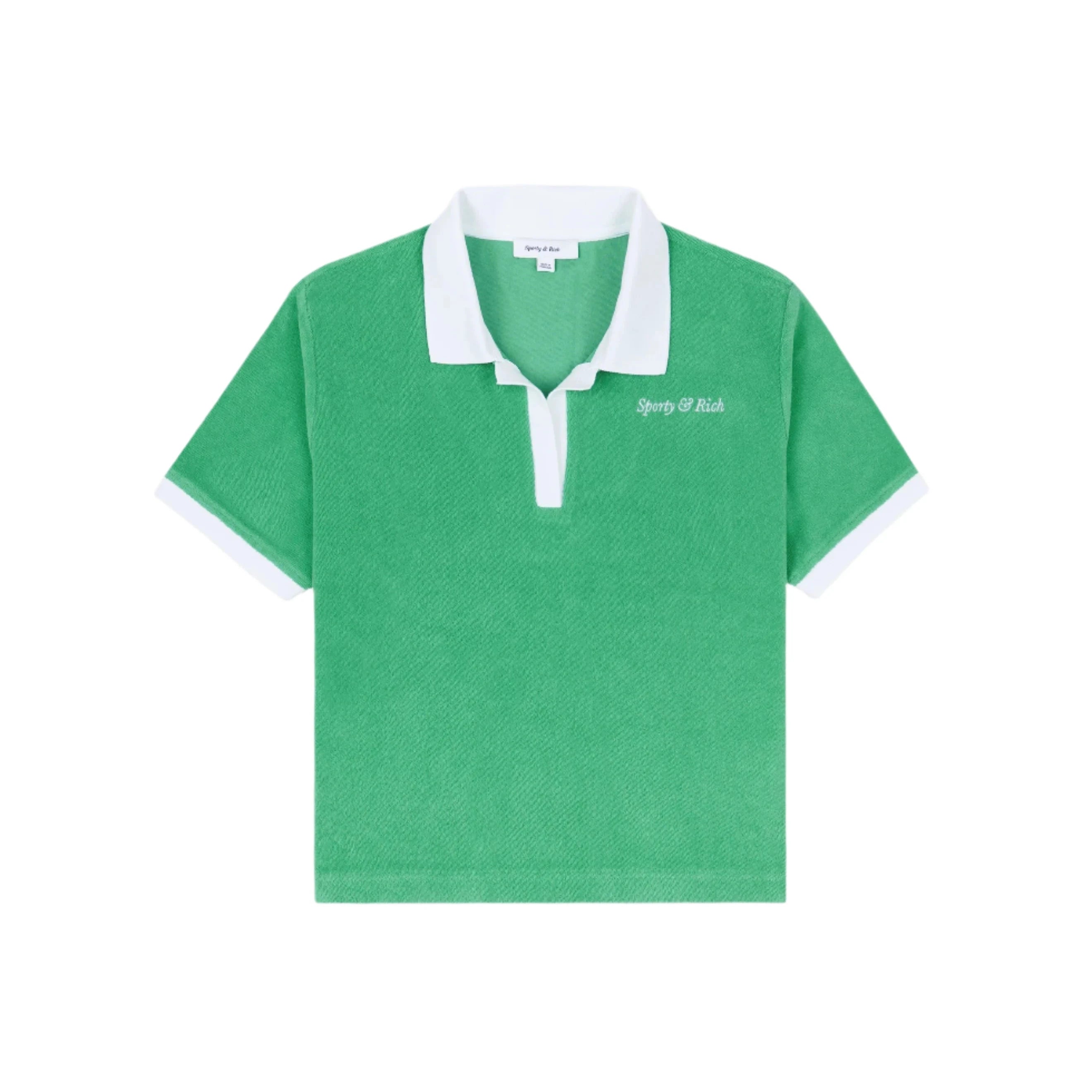 Sporty & Rich Italic Logo Terry Polo Verde/White Medium Sea Green