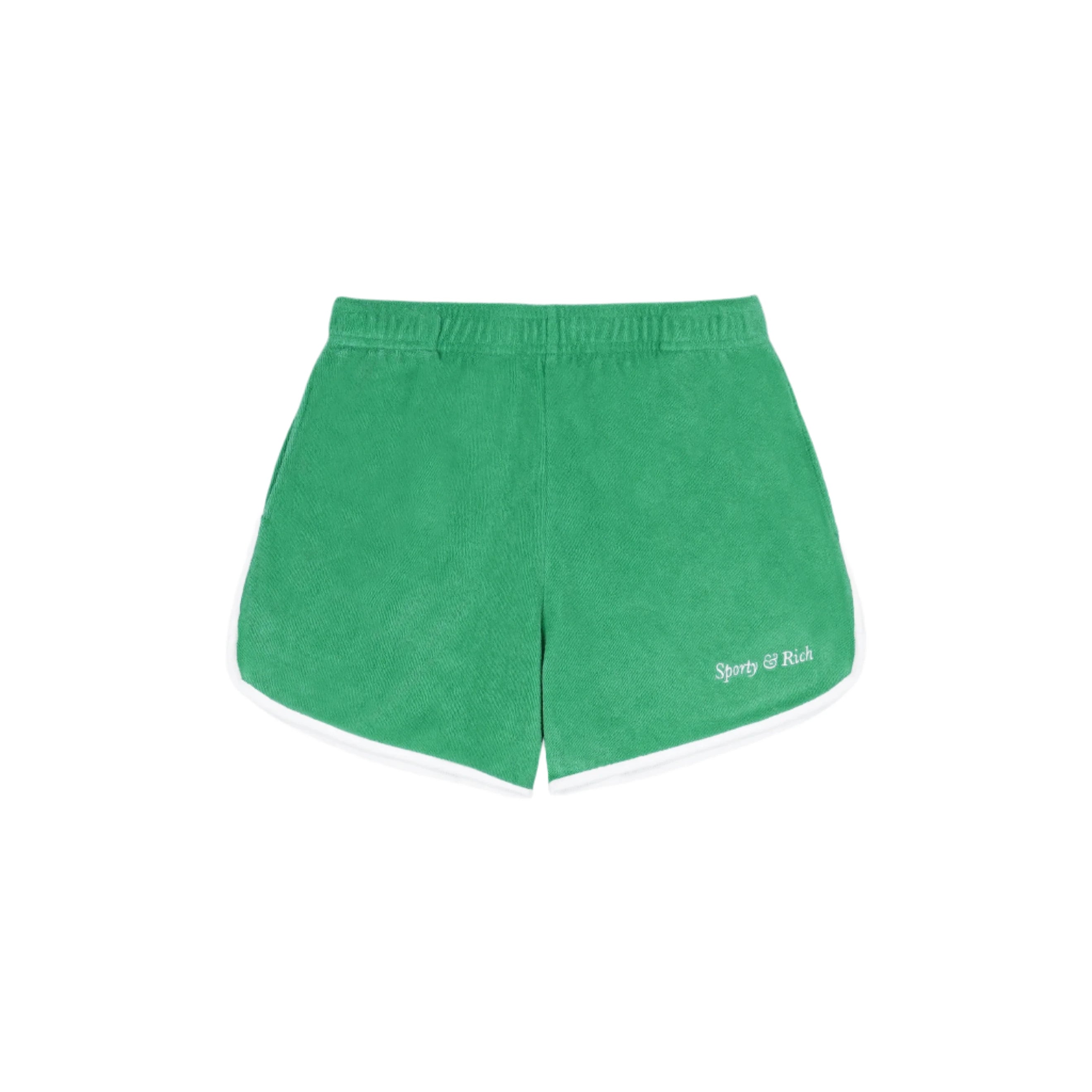 Sporty & Rich Italic Logo Terry Shorts Verde/White Medium Sea Green