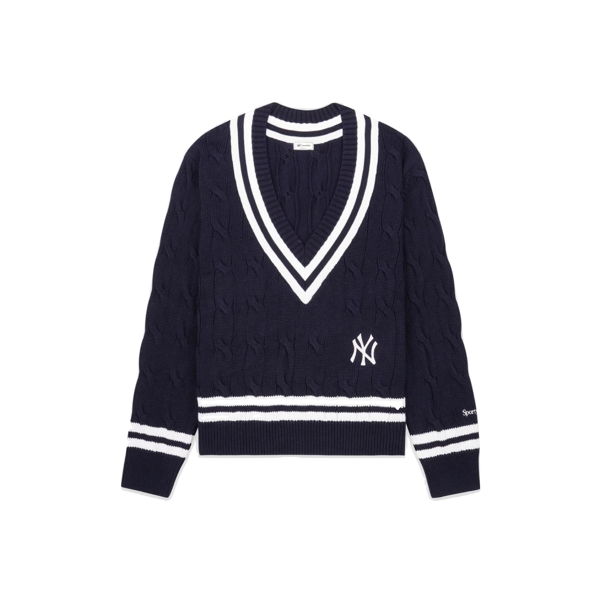 Sporty & Rich Yankees Serif Cableknit Sweater - Navy/White Dark Slate Gray