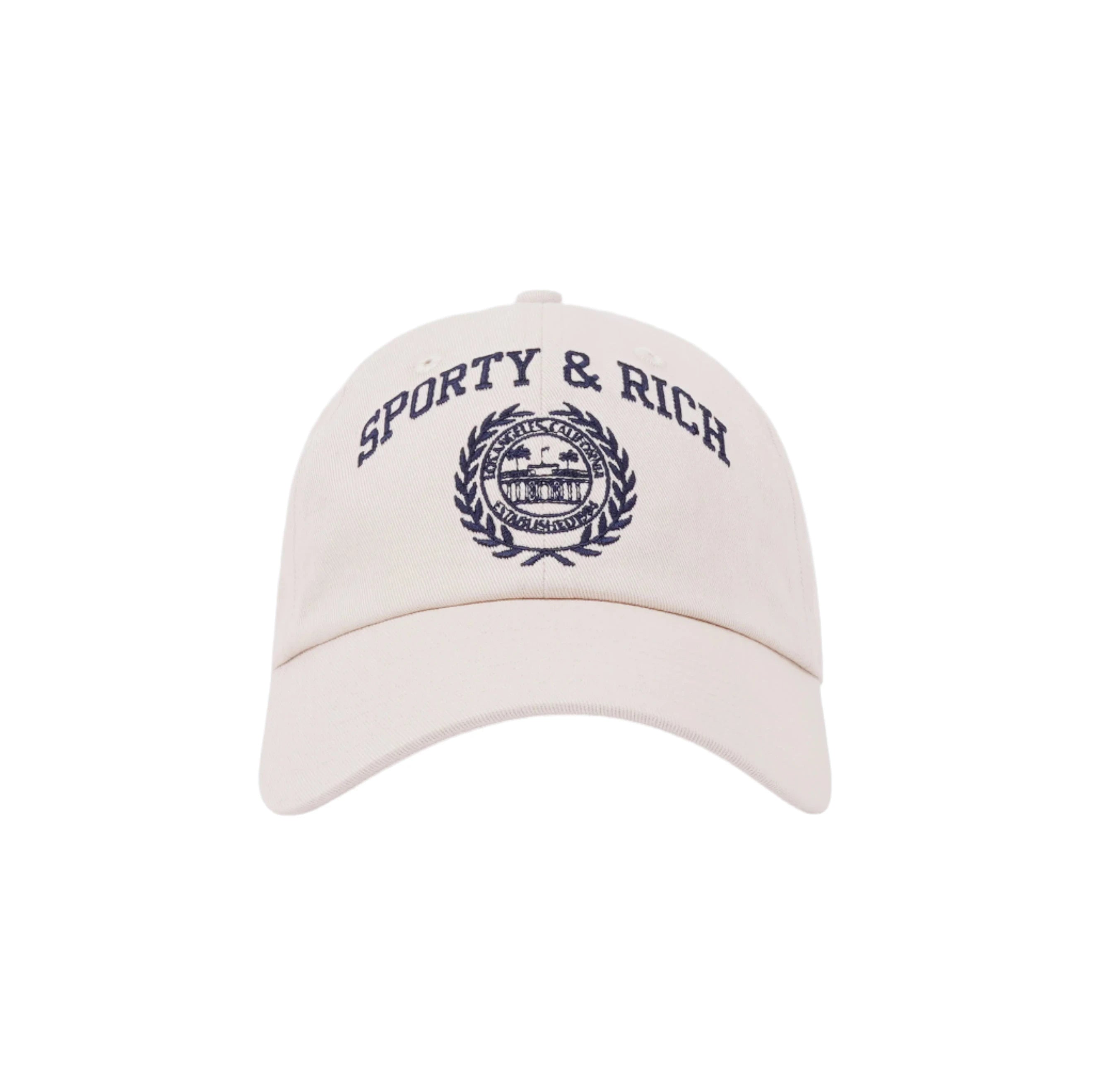 Sporty & Rich Varsity Crest Embroidered Hat Cream/Navy Light Gray