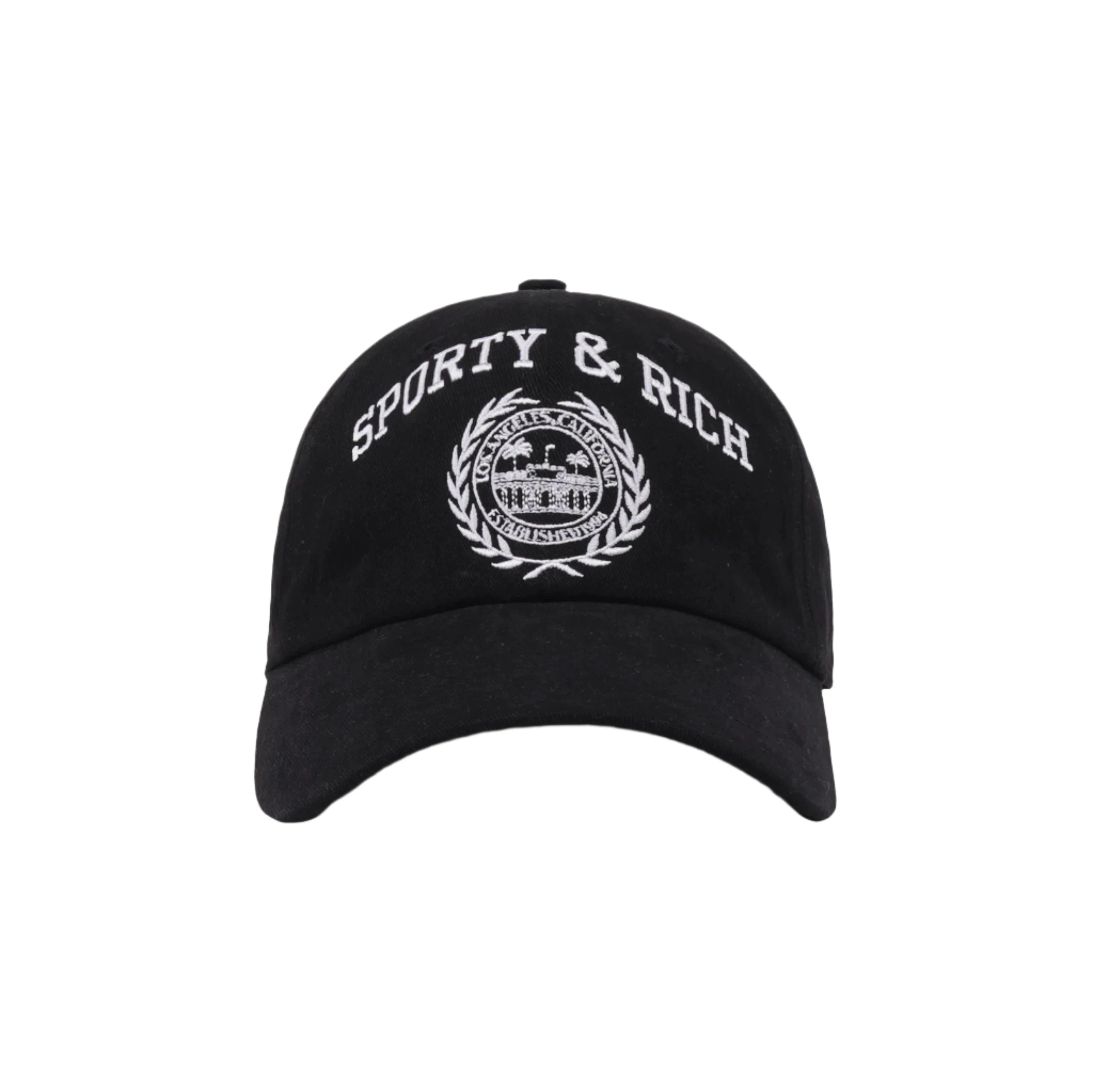 Sporty & Rich Varsity Crest Embroidered Hat Faded Black/ White Black