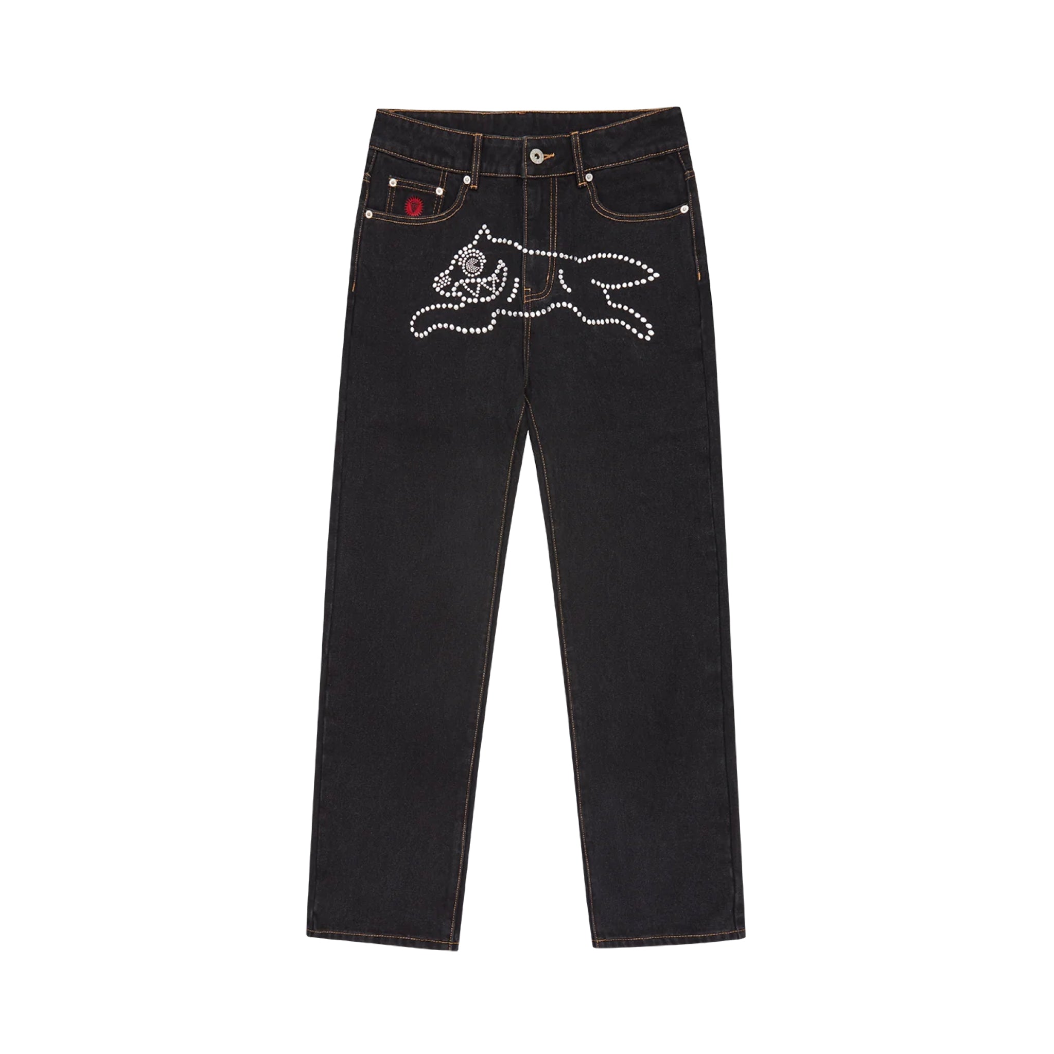 ICECREAM RHINESTONE RUNNING DOG DENIM PANT - BLACK