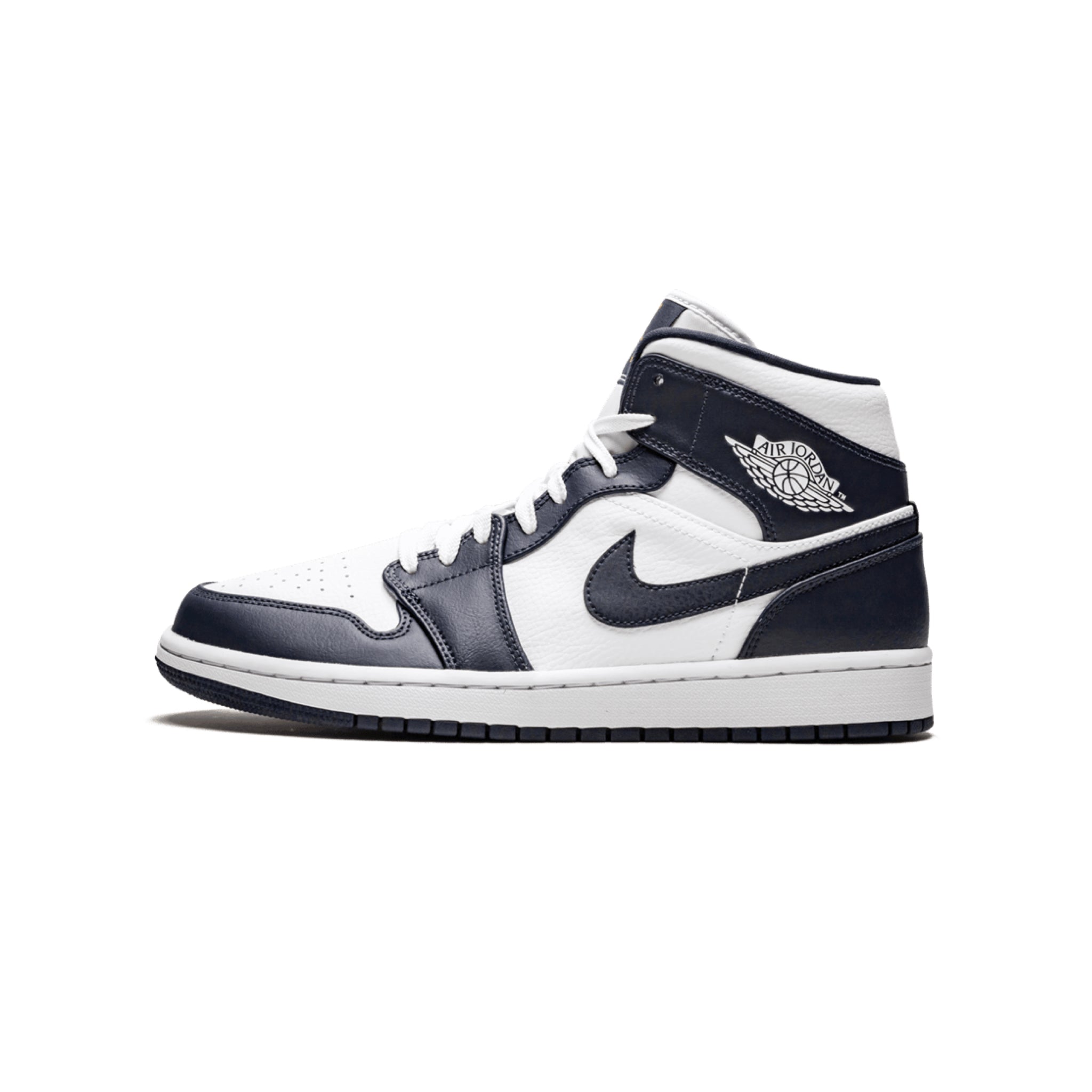 Air Jordan 1 Mid White Metallic Gold Obsidian Dark Slate Gray