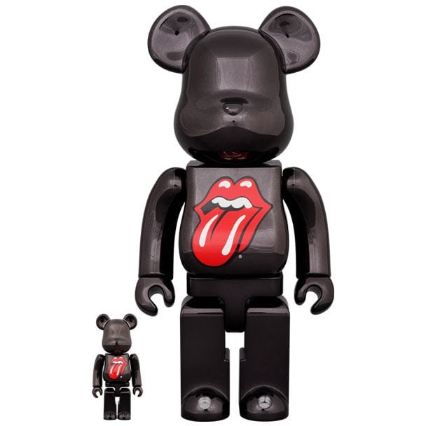 400% & 100% Bearbrick Set - The Rolling Stones (Hot Lips logo - Black Chrome)